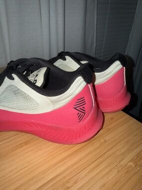 Women's White Athletic Sneakers with Pink Sole and Black Laces